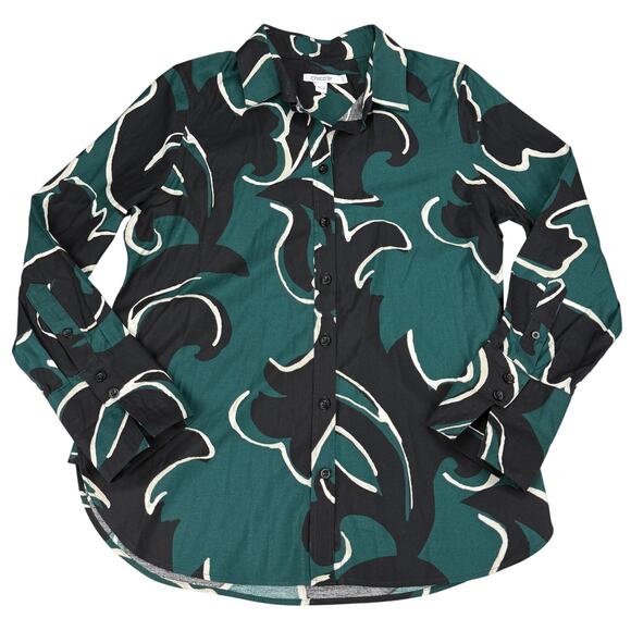 CHICO'S No Iron Stretch Scroll Print Shirt Women's Sz 4 Green Black - Picture 4 of 8